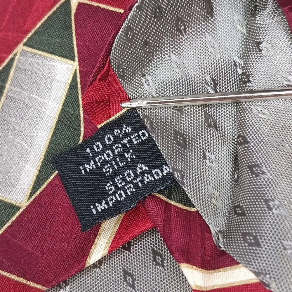 GIVENCHY Men's Burgundy Geometric Silk Tie Vintage Luxury Designer USA